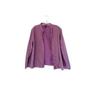 Eileen Fisher Blazer Purple Open Lightweight Silk Stitched Relaxed Mature Sie XL